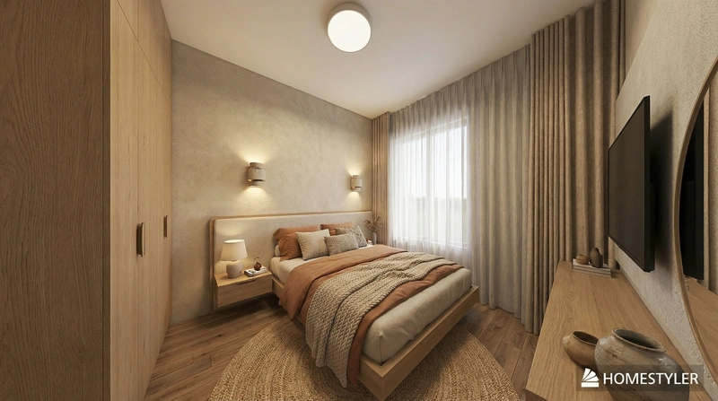 Дизайн спальни в стиле Japandi — фото интерьера от нейросети RoomGPT