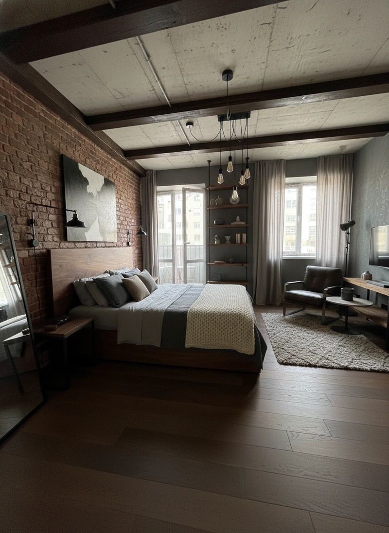 Дизайн интерьера в стиле Лофт — Спальня от нейросети RoomGPT