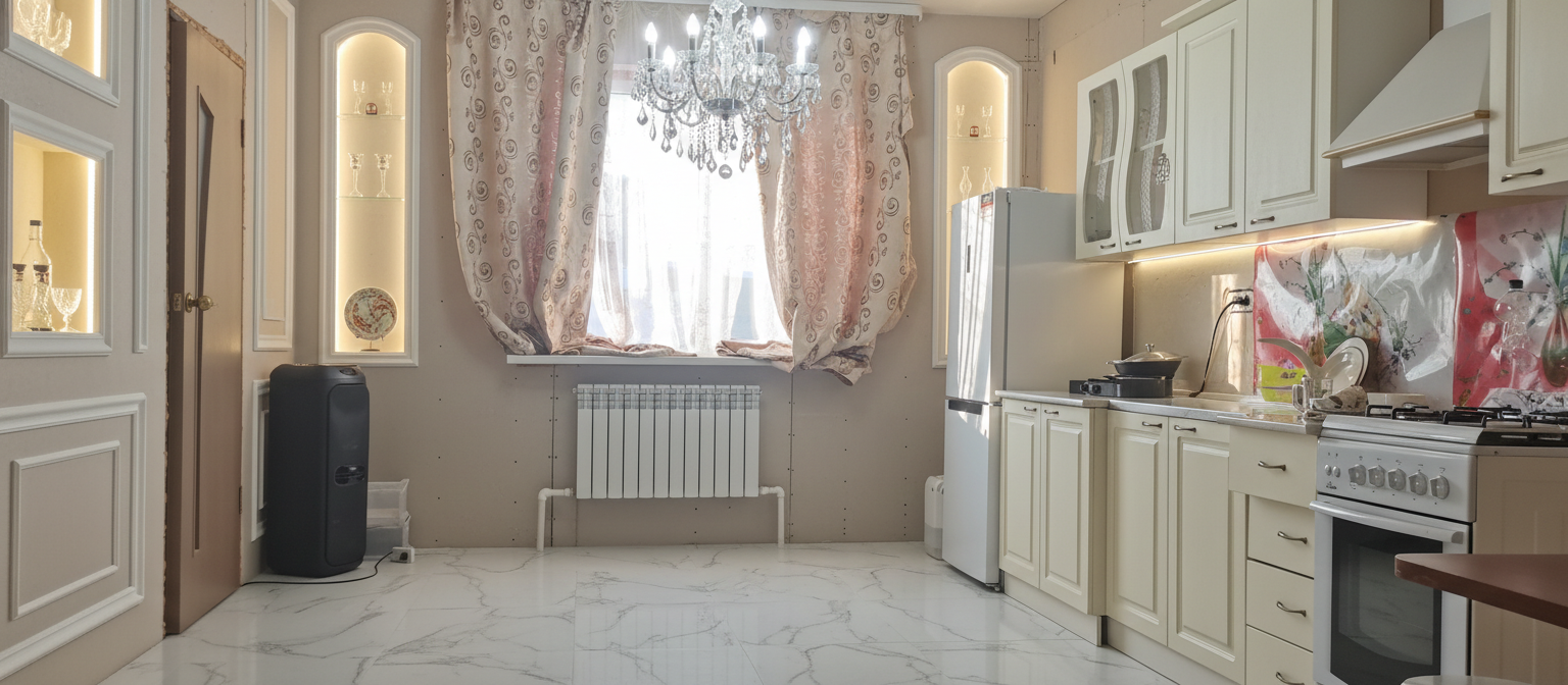 Дизайн кухни в стиле Классика — фото интерьера от нейросети RoomGPT