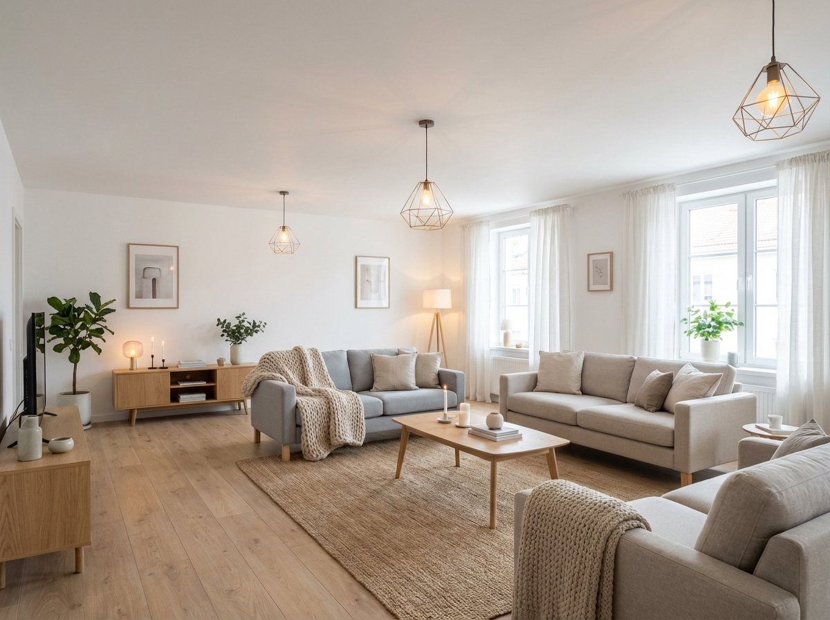 Дизайн гостиной в стиле Хюгге — фото интерьера от нейросети RoomGPT