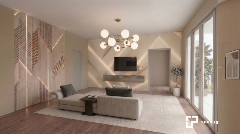 Дизайн интерьера в стиле Контемпорари — Гостиная от нейросети RoomGPT