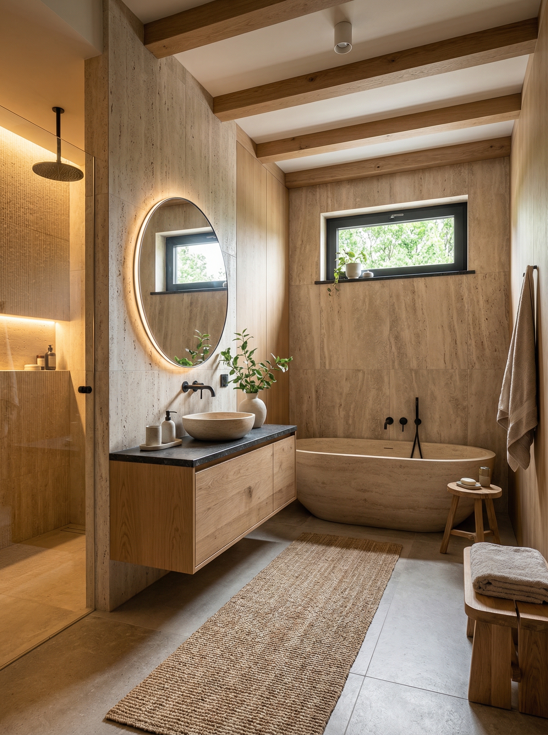 Дизайн ванной в стиле Japandi — фото интерьера от нейросети RoomGPT