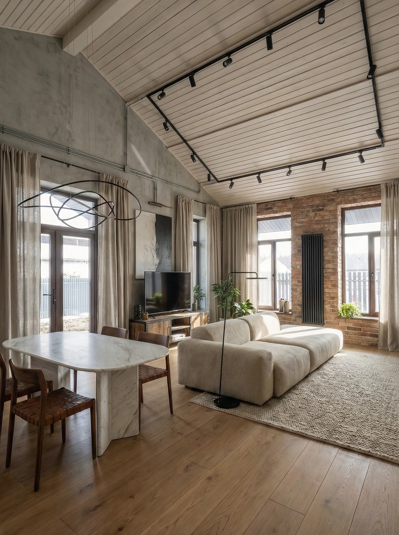 Дизайн интерьера в стиле Лофт — Гостиная от нейросети RoomGPT