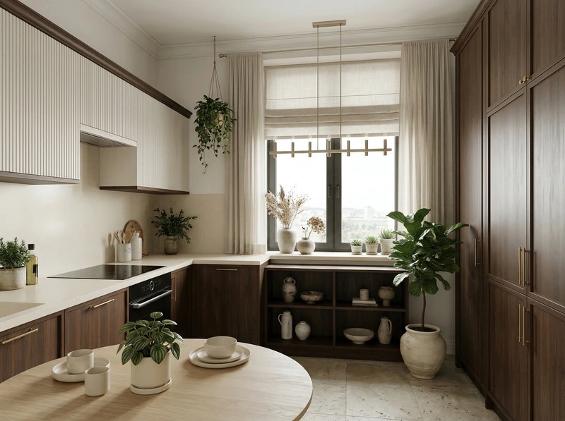 Дизайн кухни в стиле Japandi — фото интерьера от нейросети RoomGPT
