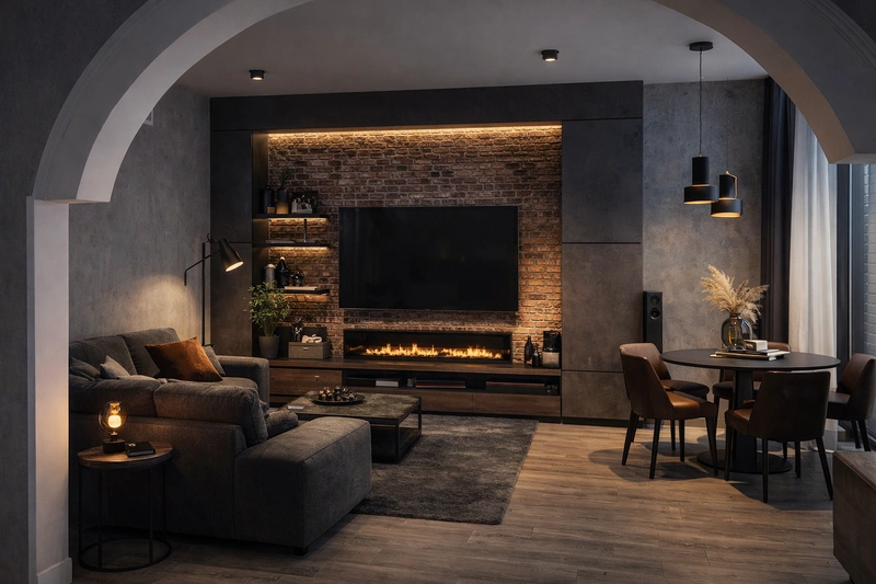 Дизайн интерьера в стиле Лофт — Гостиная от нейросети RoomGPT