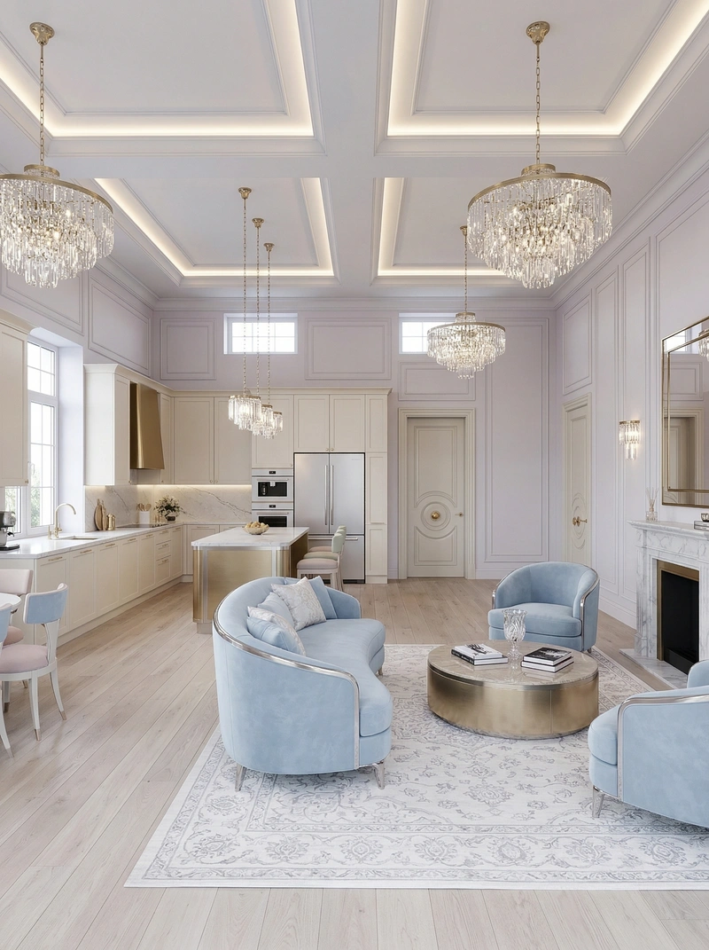 Дизайн гостиной в стиле Неоклассика — фото интерьера от нейросети RoomGPT