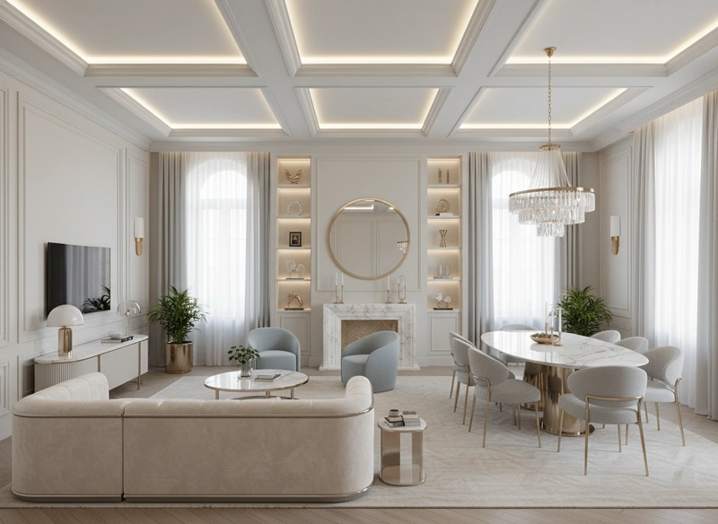 Дизайн интерьера в стиле Неоклассика — Гостиная от нейросети RoomGPT