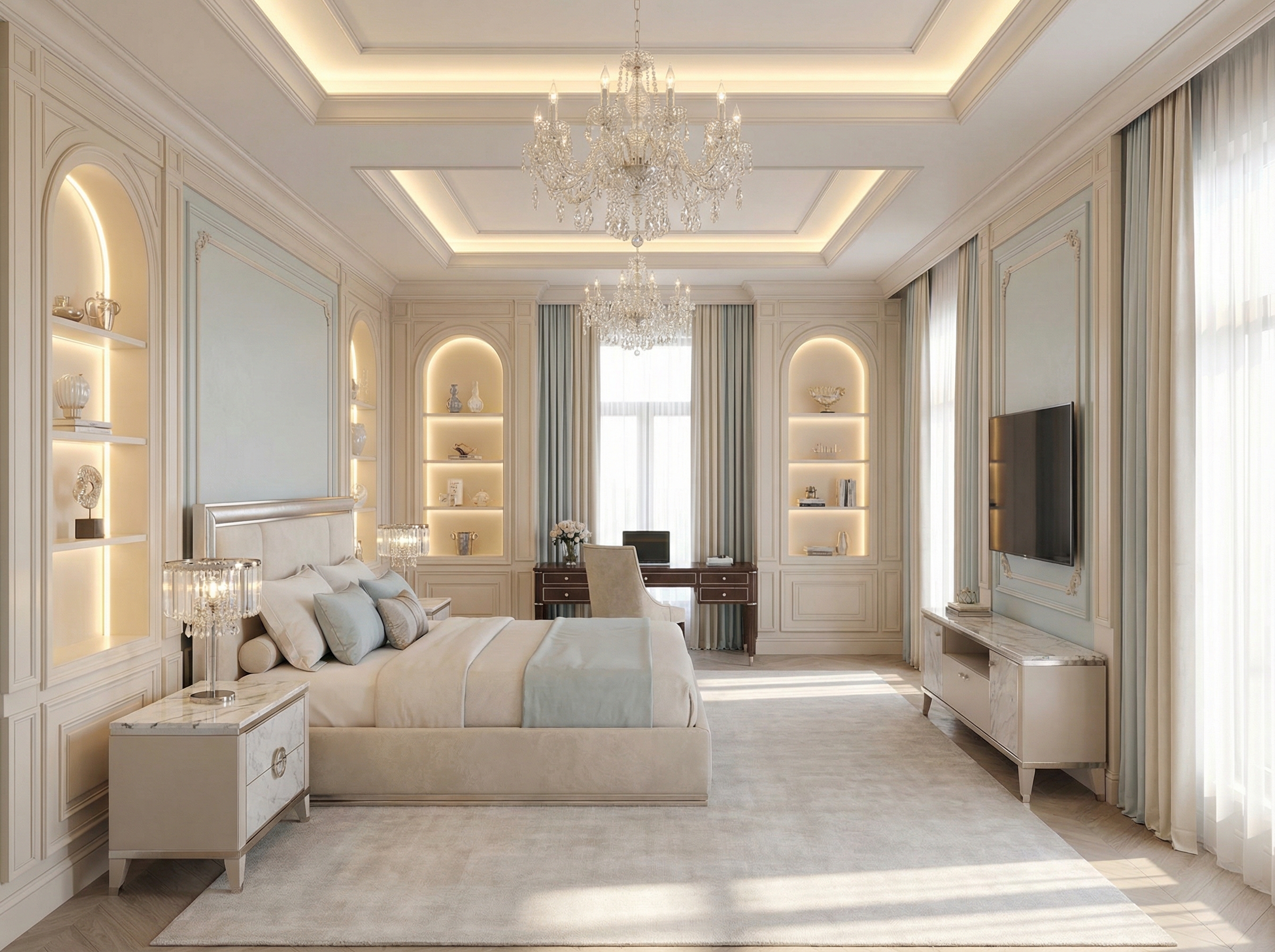 Дизайн спальни в стиле Классика — фото интерьера от нейросети RoomGPT