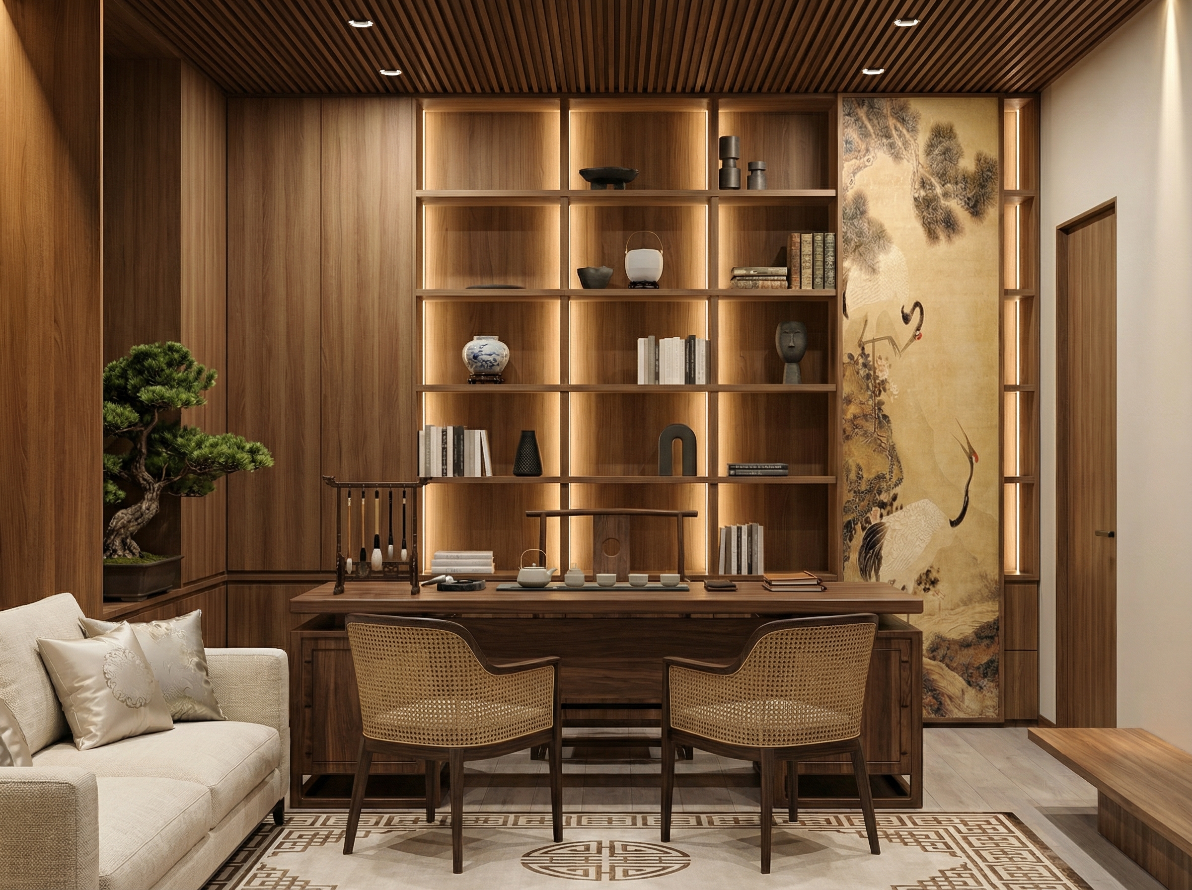 Дизайн гостиной в стиле Japandi — фото интерьера от нейросети RoomGPT