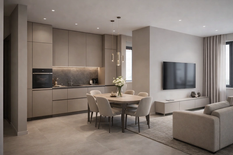 Дизайн интерьера в стиле Контемпорари — Кухня от нейросети RoomGPT