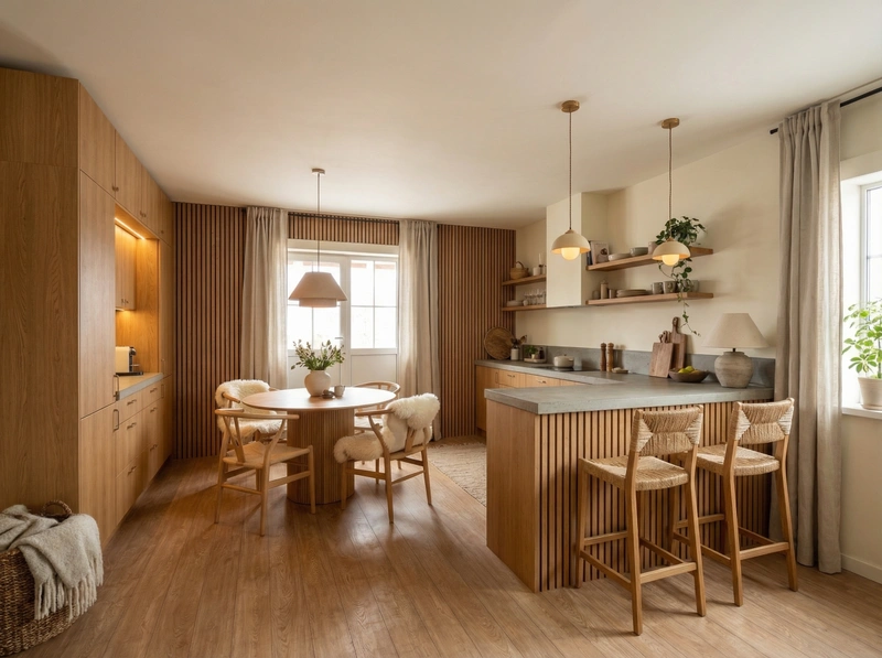 Дизайн кухни в стиле Хюгге — фото интерьера от нейросети RoomGPT