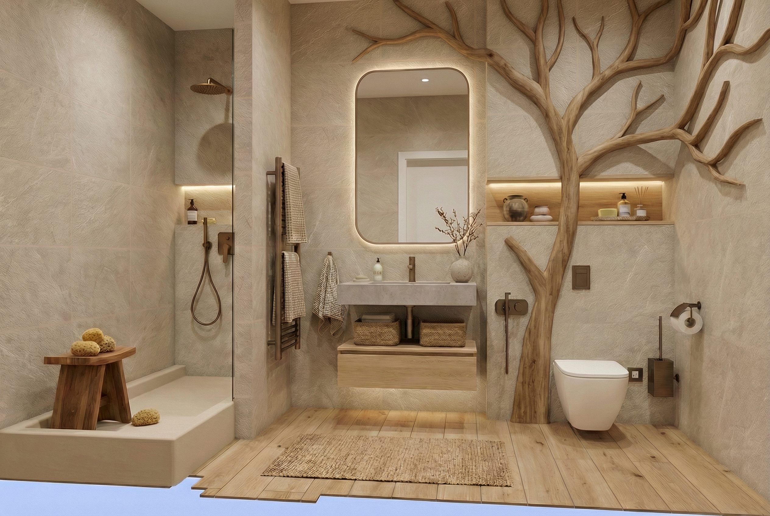 Дизайн ванной в стиле Japandi — фото интерьера от нейросети RoomGPT