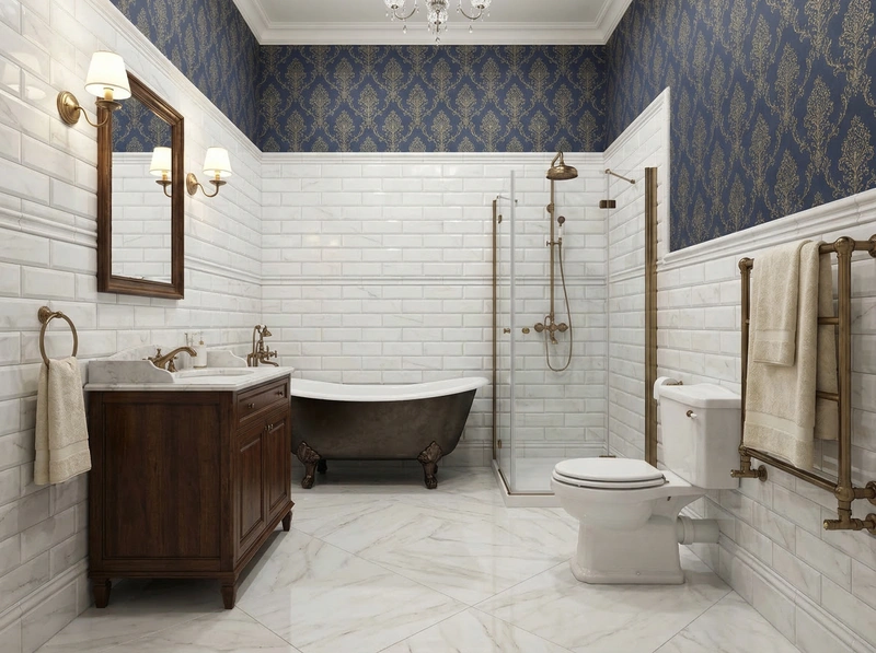 Дизайн ванной в стиле Классика — фото интерьера от нейросети RoomGPT