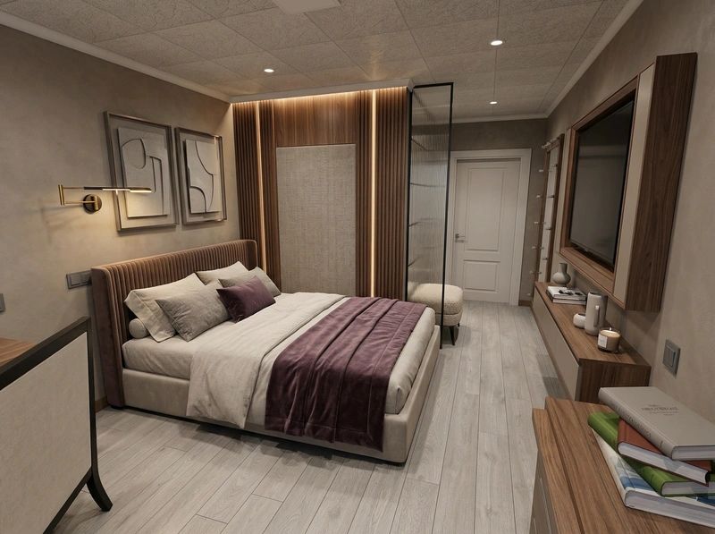 Дизайн спальни в стиле Контемпорари — фото интерьера от нейросети RoomGPT