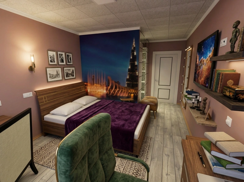 Дизайн спальни в стиле Эклектика — фото интерьера от нейросети RoomGPT