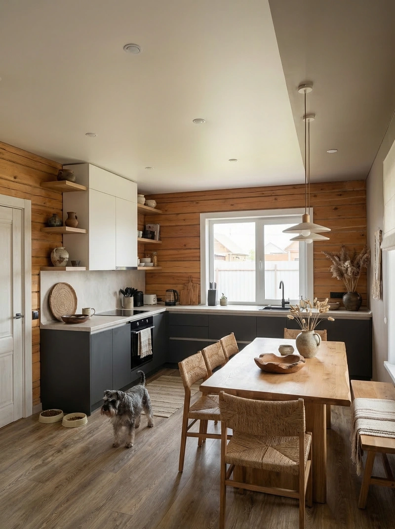 Дизайн кухни в стиле Japandi — фото интерьера от нейросети RoomGPT