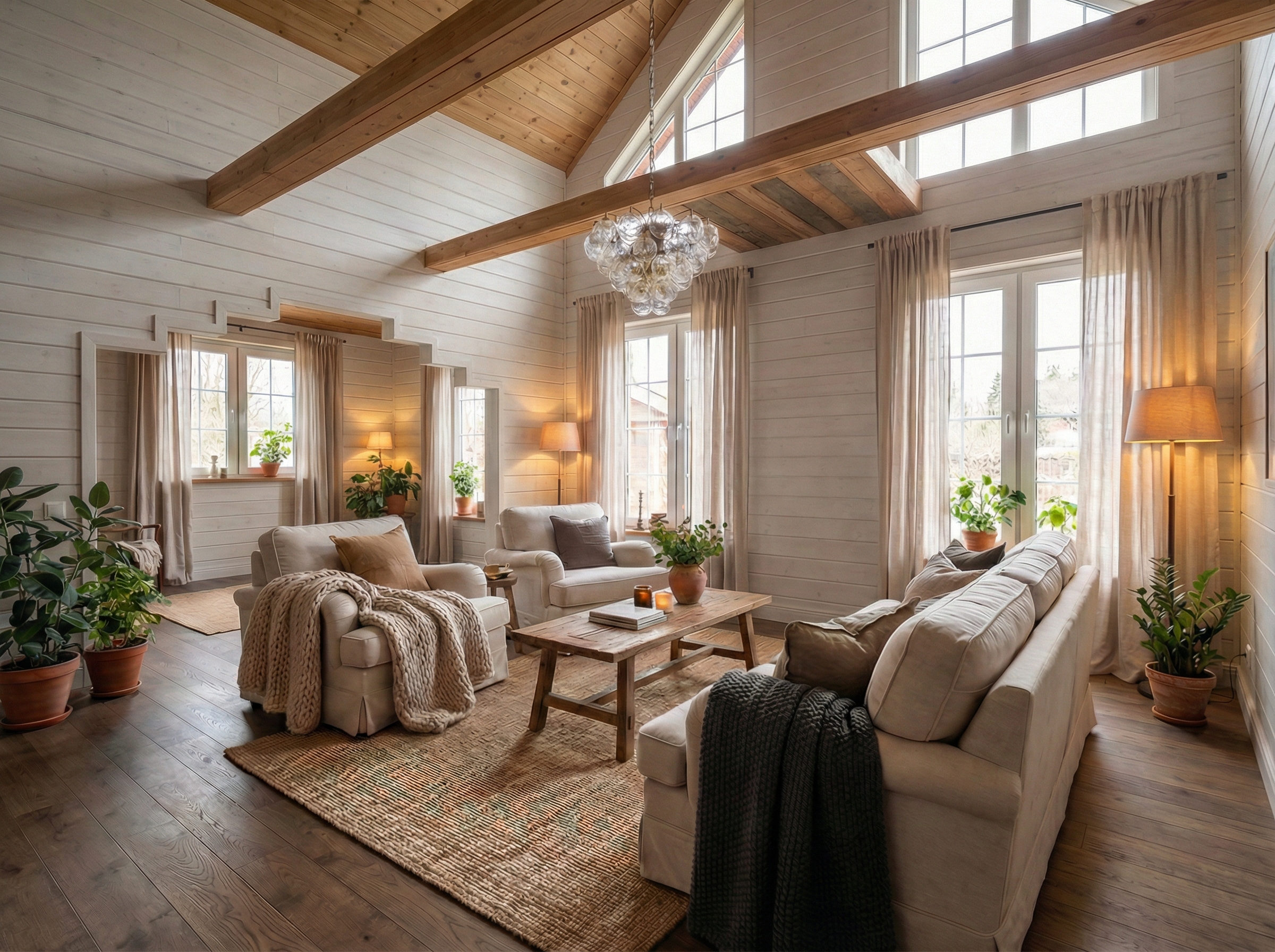 Дизайн гостиной в стиле Хюгге — фото интерьера от нейросети RoomGPT