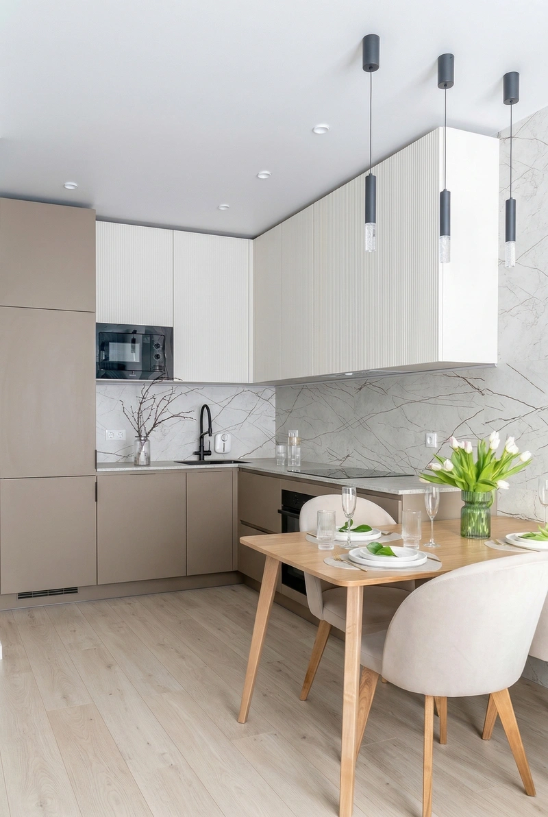 Дизайн кухни в стиле Сканди — фото интерьера от нейросети RoomGPT