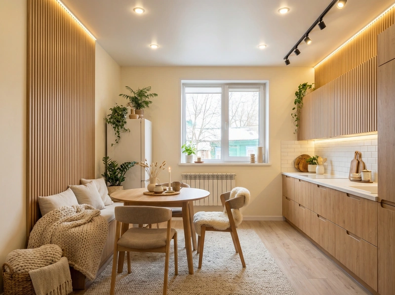 Дизайн интерьера в стиле Хюгге — Кухня от нейросети RoomGPT