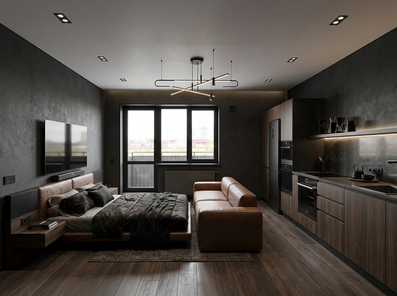 Дизайн гостиной в стиле Блэктэк — фото интерьера от нейросети RoomGPT