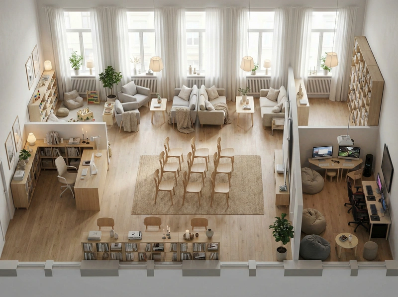 Дизайн интерьера в стиле Хюгге — Гостиная от нейросети RoomGPT