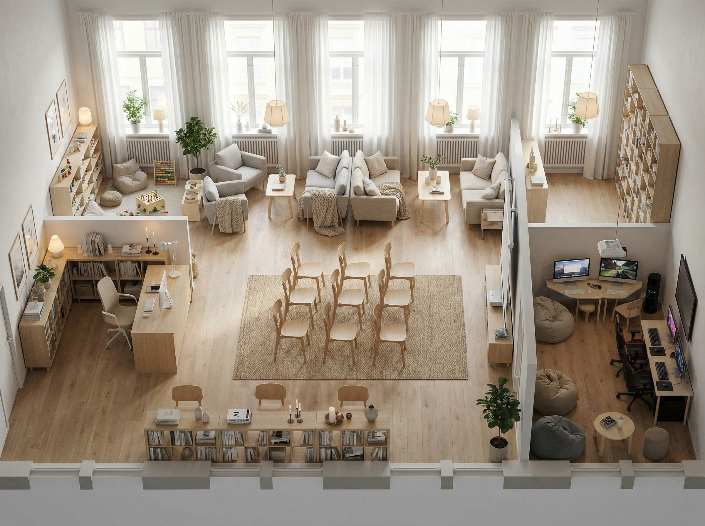 Дизайн гостиной в стиле Хюгге — фото интерьера от нейросети RoomGPT