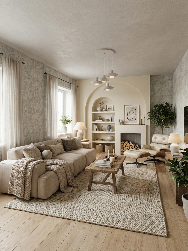 Дизайн интерьера в стиле Хюгге — Гостиная от нейросети RoomGPT