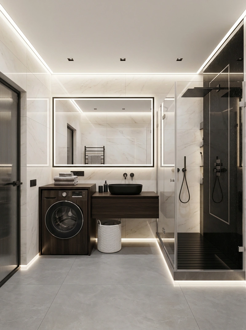 Дизайн ванной в стиле Блэктэк — фото интерьера от нейросети RoomGPT