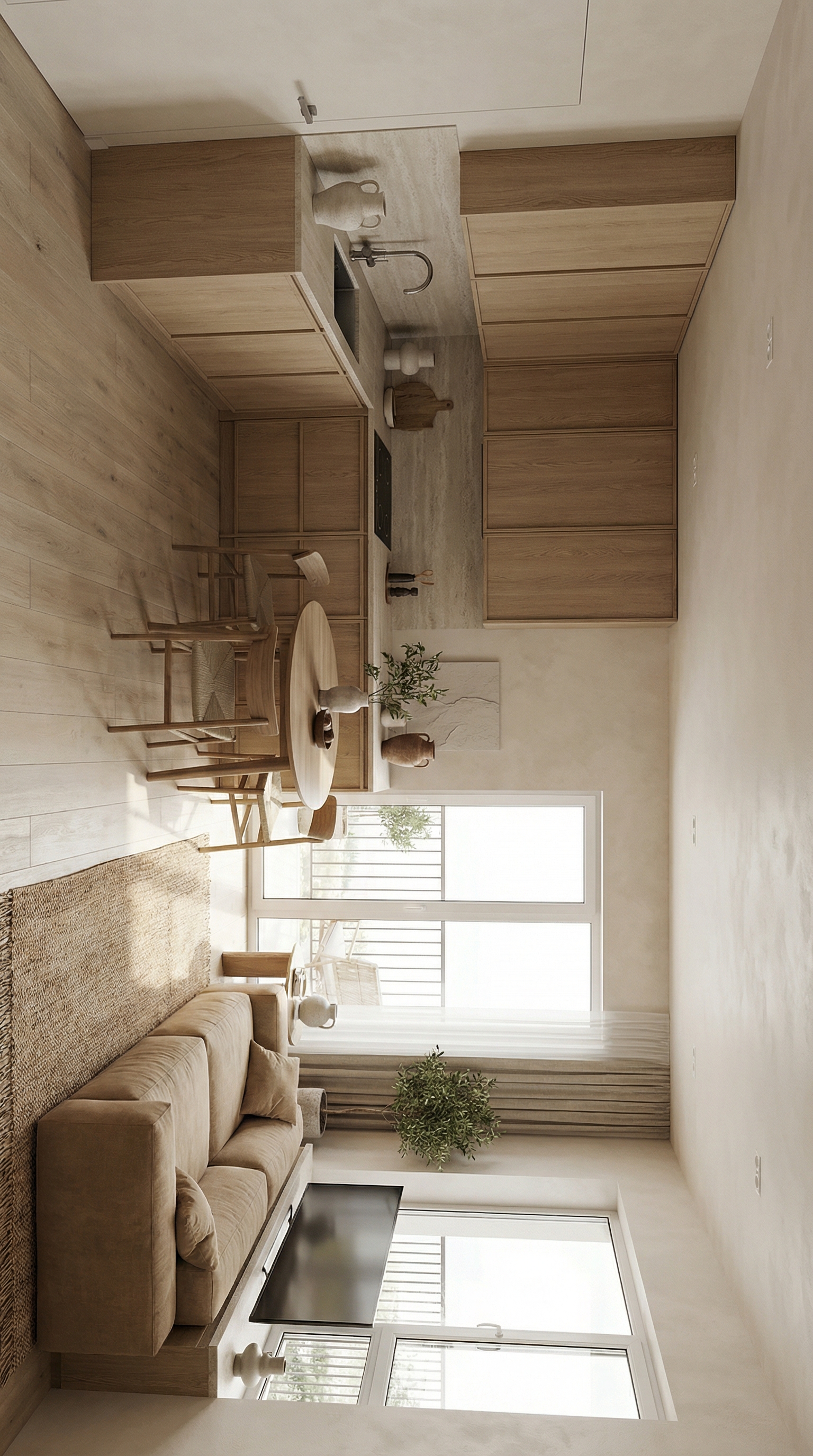 Дизайн гостиной в стиле Japandi — фото интерьера от нейросети RoomGPT