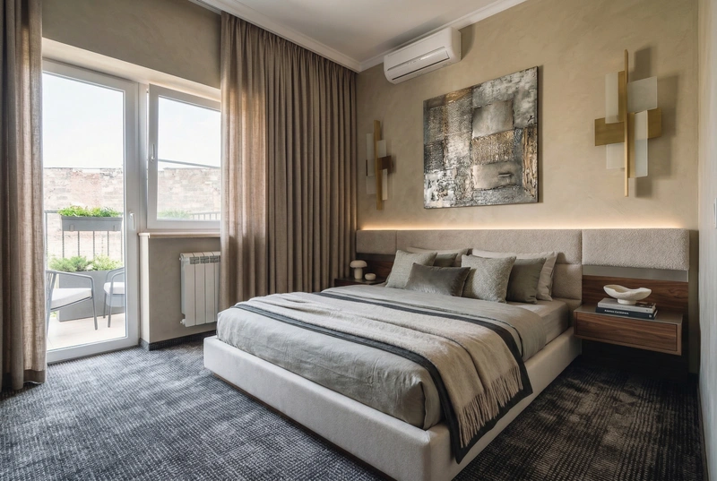 Дизайн спальни в стиле Контемпорари — фото интерьера от нейросети RoomGPT