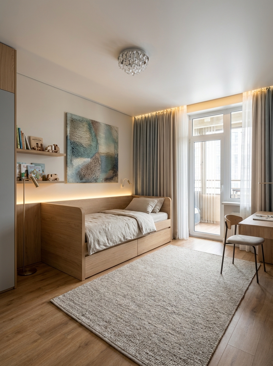 Дизайн детской в стиле Минимализм — фото интерьера от нейросети RoomGPT