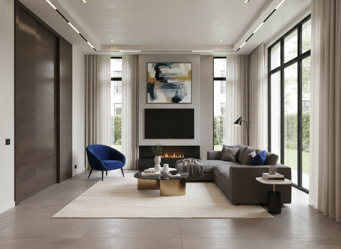 Дизайн гостиной в стиле Контемпорари — фото интерьера от нейросети RoomGPT