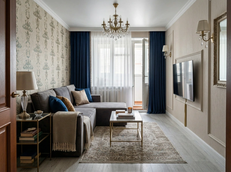 Дизайн интерьера в стиле Классика — Гостиная от нейросети RoomGPT