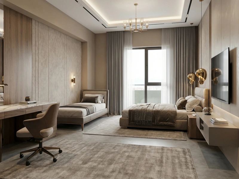 Дизайн интерьера в стиле Контемпорари — Гостиная от нейросети RoomGPT