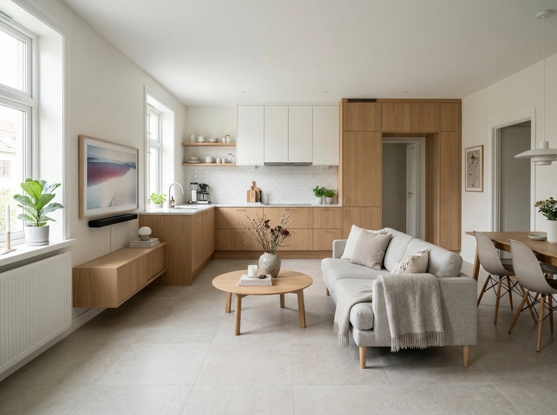 Дизайн кухни в стиле Сканди — фото интерьера от нейросети RoomGPT