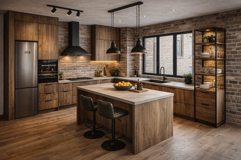 Дизайн интерьера в стиле Лофт — Кухня от нейросети RoomGPT