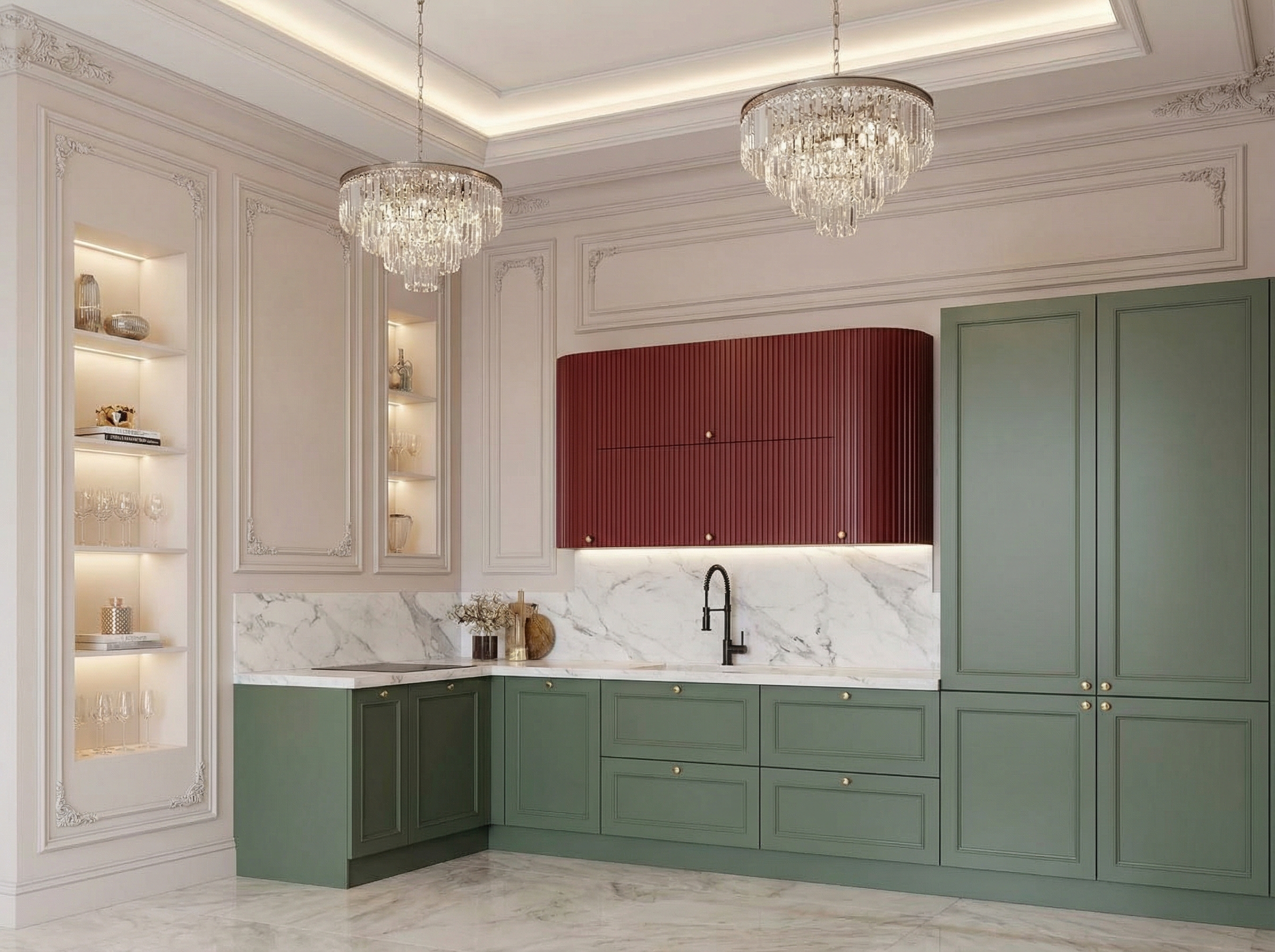 Дизайн кухни в стиле Классика — фото интерьера от нейросети RoomGPT