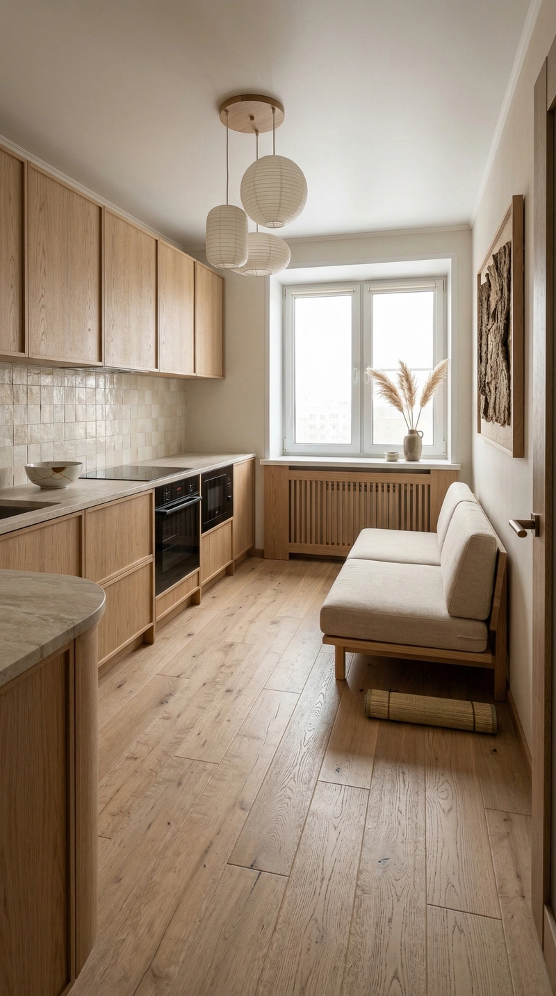 Дизайн кухни в стиле Japandi — фото интерьера от нейросети RoomGPT