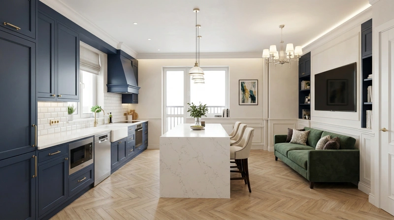 Дизайн кухни в стиле Классика — фото интерьера от нейросети RoomGPT