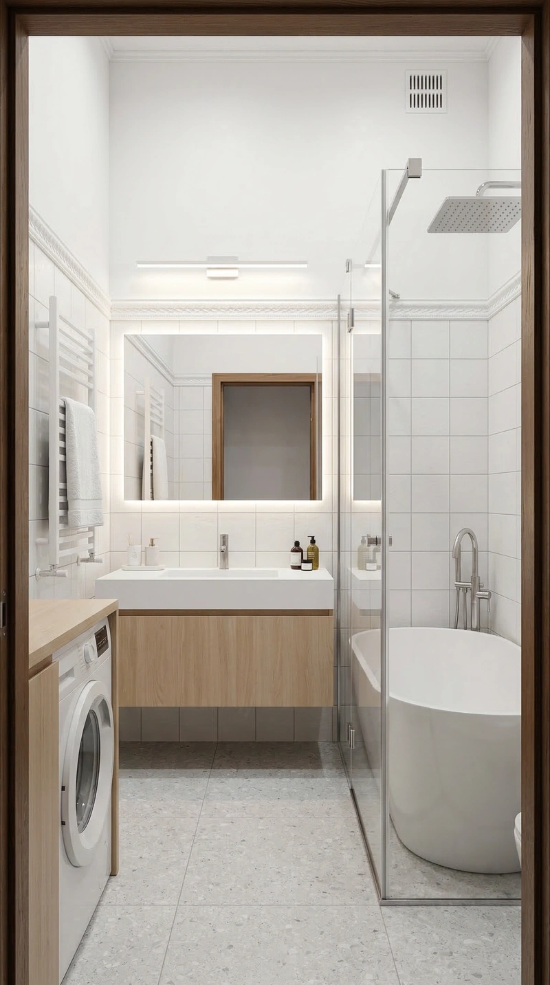 Дизайн ванной в стиле Сканди — фото интерьера от нейросети RoomGPT