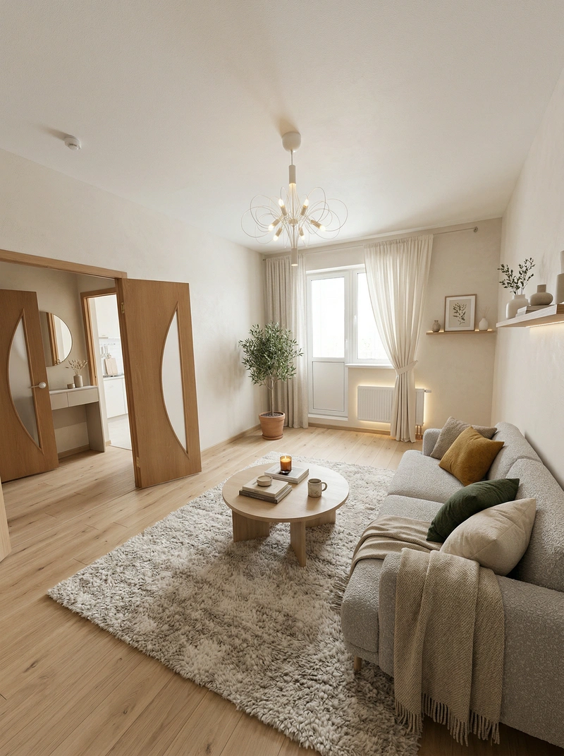 Дизайн интерьера в стиле Хюгге — Гостиная от нейросети RoomGPT