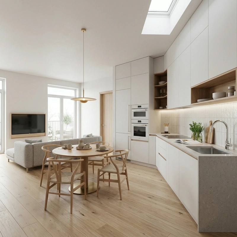 Дизайн кухни в стиле Сканди — фото интерьера от нейросети RoomGPT