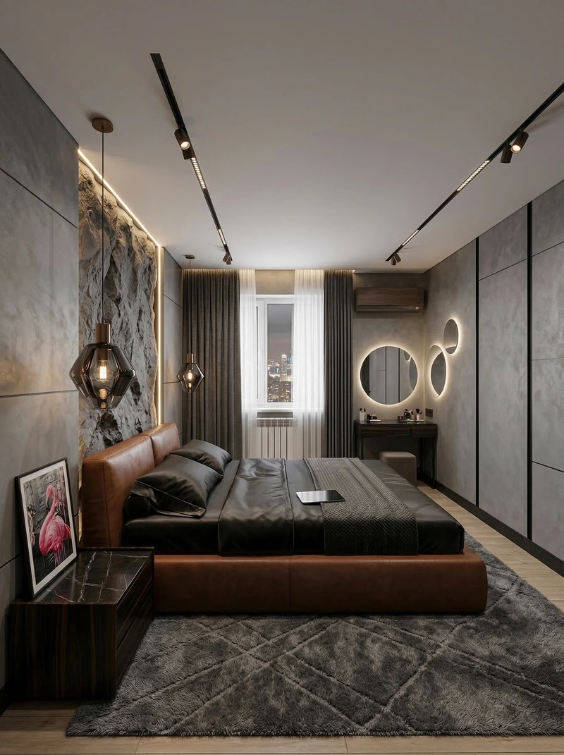 Дизайн спальни в стиле Блэктэк — фото интерьера от нейросети RoomGPT