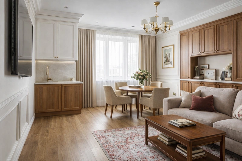 Дизайн интерьера в стиле Классика — Гостиная от нейросети RoomGPT