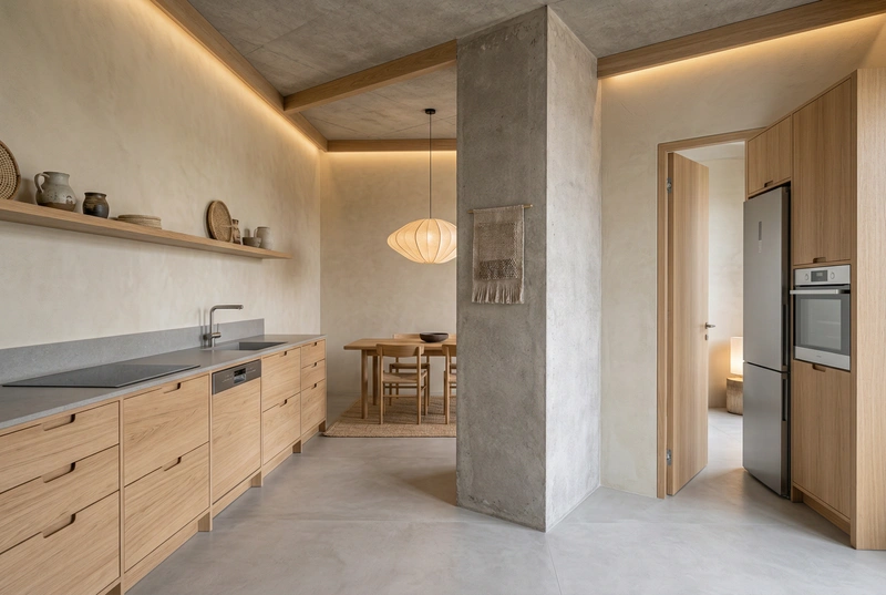 Дизайн кухни в стиле Japandi — фото интерьера от нейросети RoomGPT