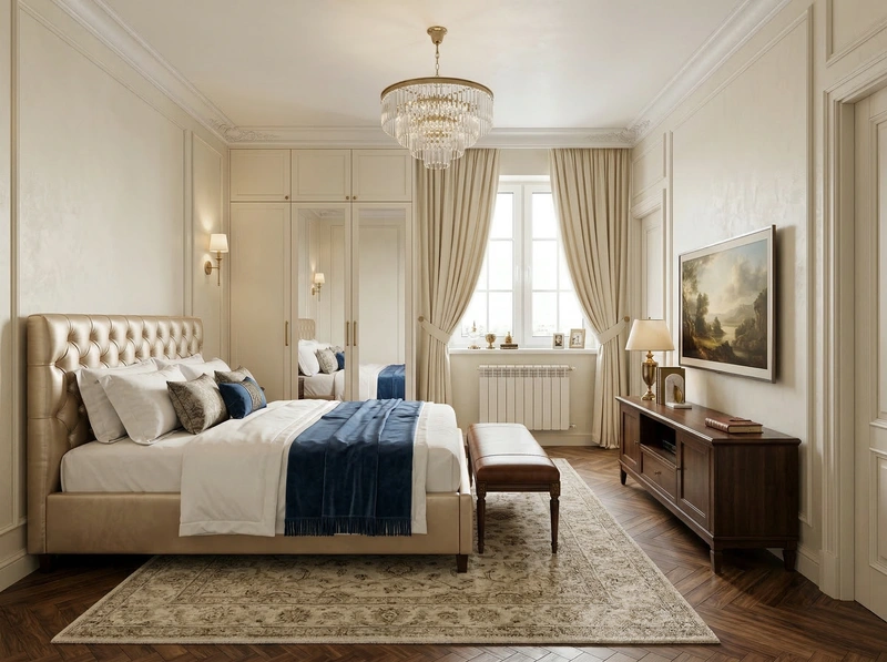 Дизайн спальни в стиле Классика — фото интерьера от нейросети RoomGPT