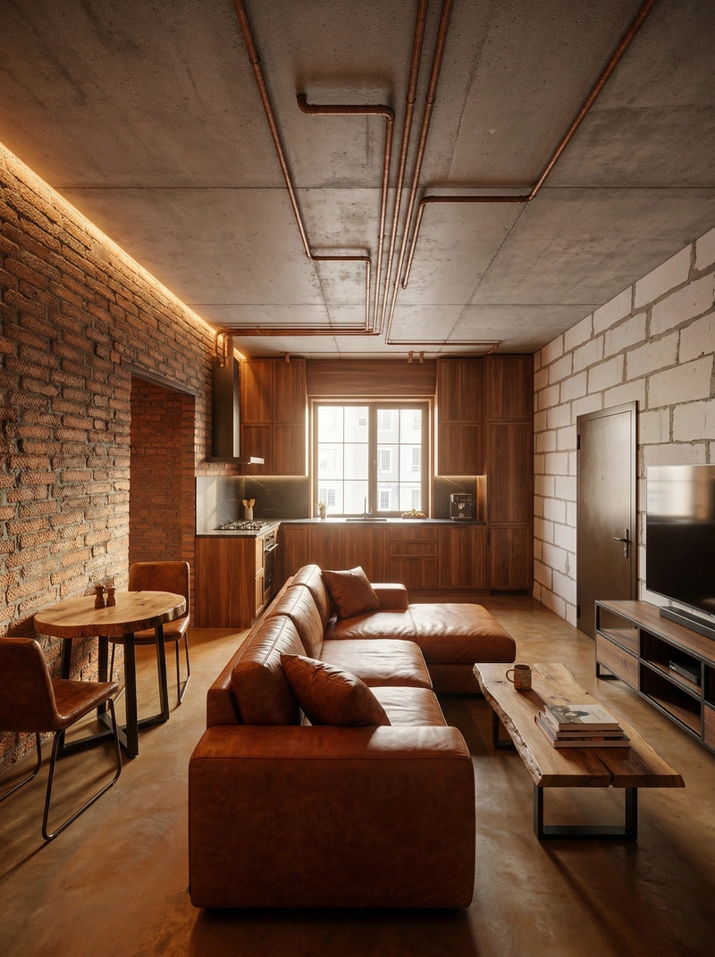 Дизайн интерьера в стиле Лофт — Кухня от нейросети RoomGPT