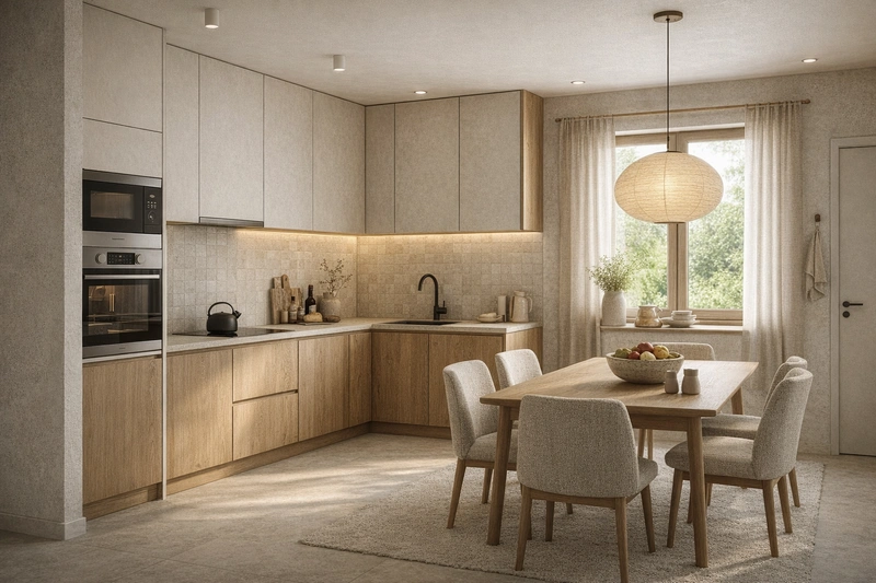 Дизайн кухни в стиле Japandi — фото интерьера от нейросети RoomGPT