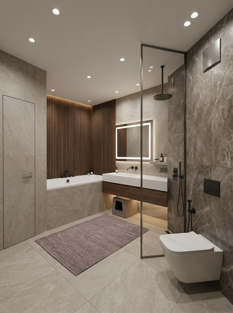 Дизайн ванной в стиле Минимализм — фото интерьера от нейросети RoomGPT