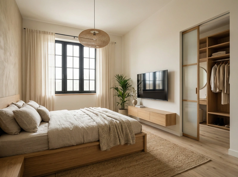 Дизайн спальни в стиле Japandi — фото интерьера от нейросети RoomGPT